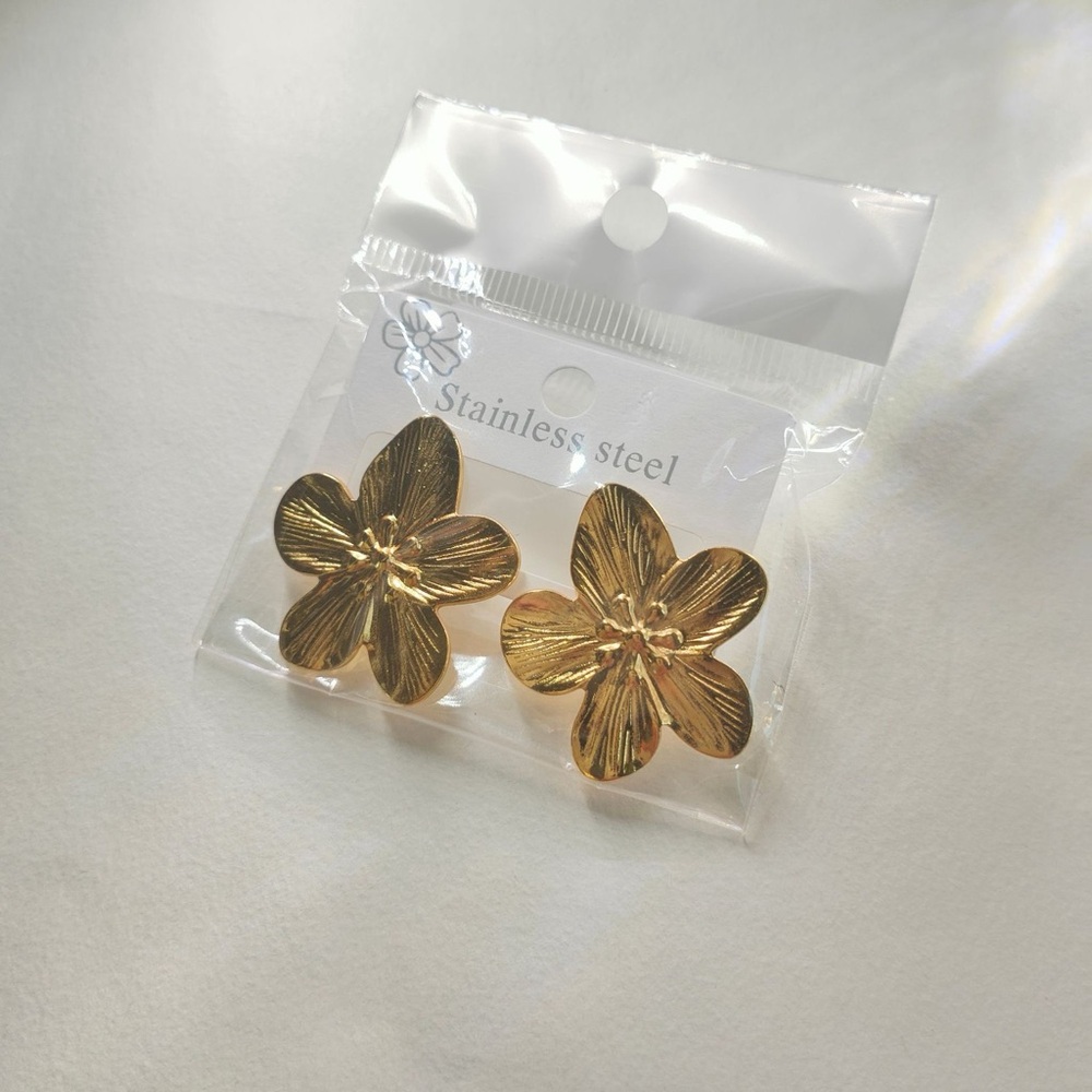 Gold Floral Stainless Steel Earrings